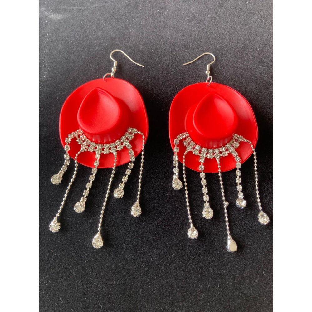 Red Cowgirl bling hat earrings